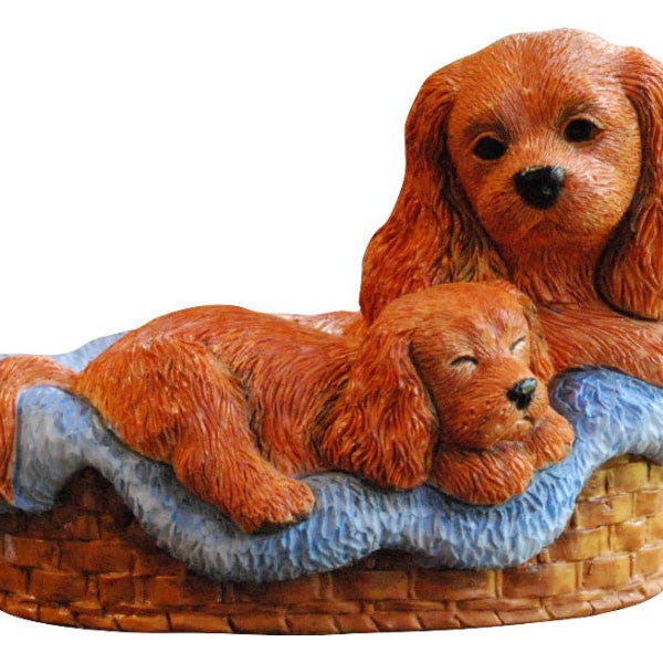 Mum & pup Cavalier King Charles Spaniel Ruby Figurine Gift