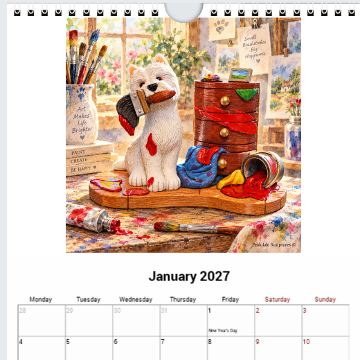 NEW Westie Calendar 2027 - Inspired by Original Peakdale Westie Sculptures - Size A4