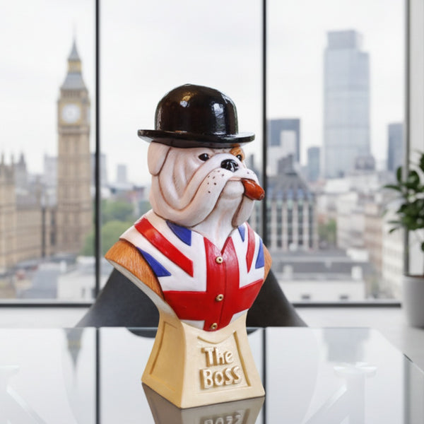 British Bulldog Figurine Gift "The Boss",  Fine Detail, 5 3/4Inch High