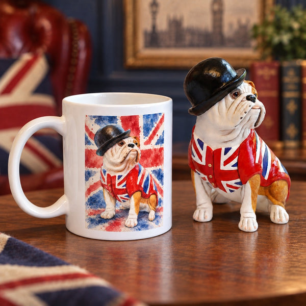 British Bulldog Figurine and Ceramic Bulldog Mug - Gift Set