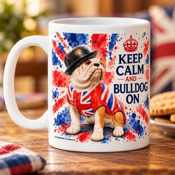 Keep Calm & Bulldog On – British Bulldog Mug | Peakdale Sculptures
