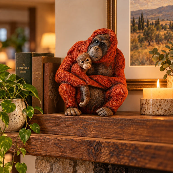 Mother & Baby Orangutan Figurine – Gift for Orangutan Lovers | Size 5.3/4" high