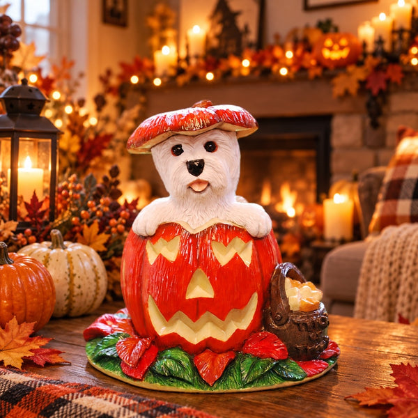 Westie Halloween Pumpkin Figurine – West Highland Terrier Autumn Decoration - Size 3.5in high