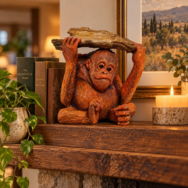 Baby Orangutan – Handcrafted Realistic Wildlife Animal Statue - 3 1/2In High
