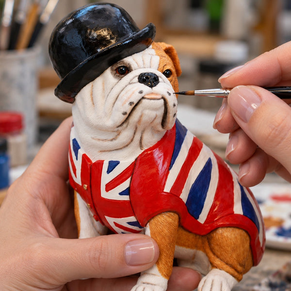 British Bulldog Figurine in Union Jack Coat & Bowler Hat,  Size 5 1/4 inch high