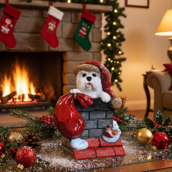 Christmas Santa Westie in Chimney Figurine, Size 4 inch high.