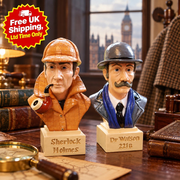 Sherlock Holmes & Dr Watson 221B Baker Street Busts – Detective Figurines Size 5In