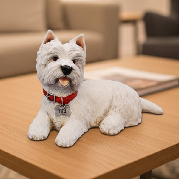 Personalised Westie Figurine Gift - Name Tag and Collar - Handmade and Painted - Personalised westie Gift