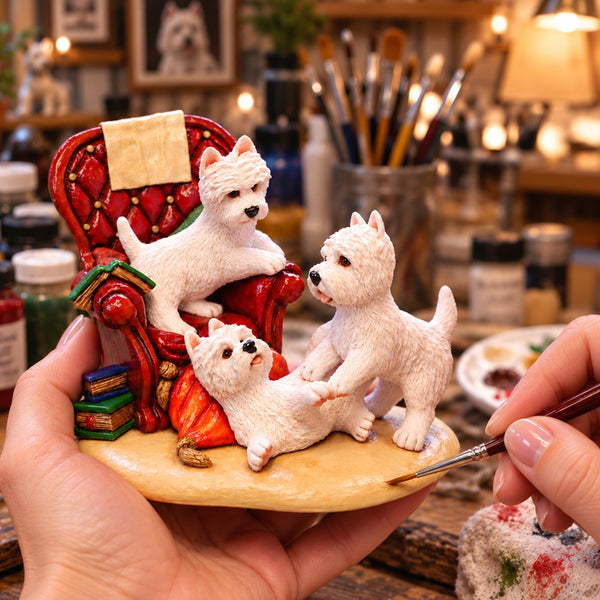 Grandpa's Chair & Westie Pups Figurine | West Highland Terrier Gift