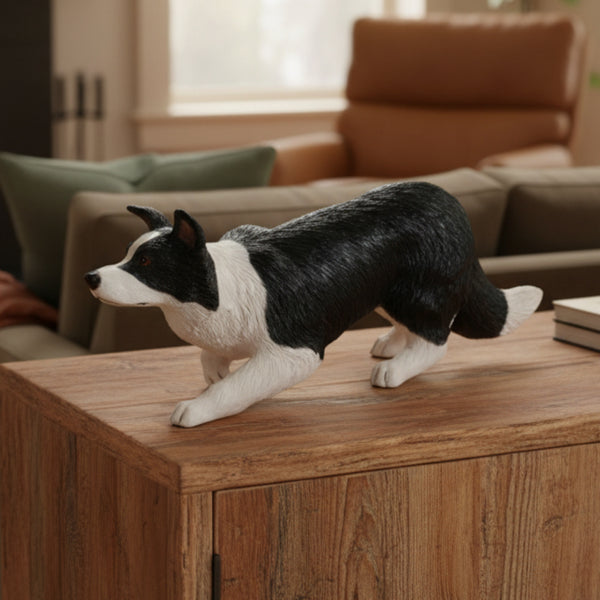 Black & White Border Collie Working Figurine