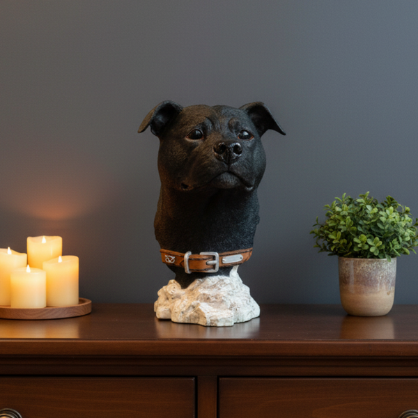 Black Staffordshire Bull Terrier Head Bust