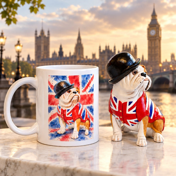 British Bulldog Figurine and Ceramic Bulldog Mug - Gift Set