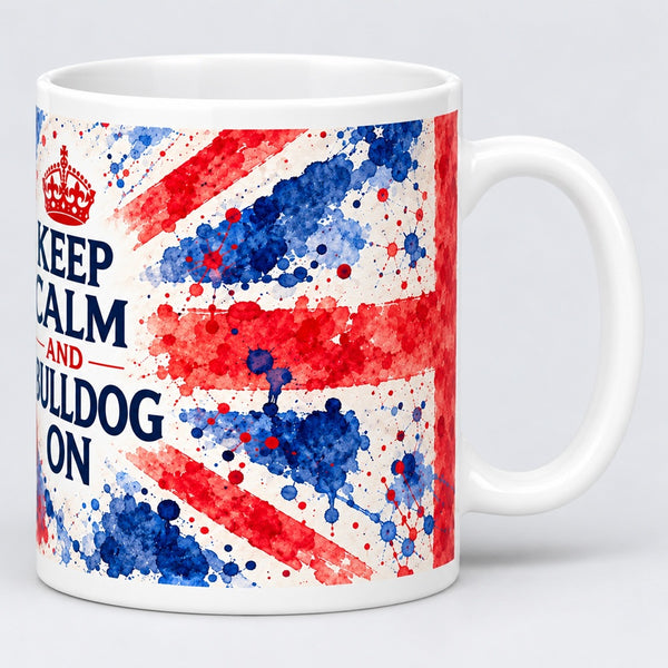 Keep Calm & Bulldog On – British Bulldog Mug | Peakdale Sculptures