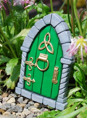 Celtic Fairy Door Green with Trinity Knot Symbol