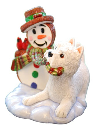 NEW Traditional Christmas Westie Statue & Snowman 2025 - Handmade and painted In England