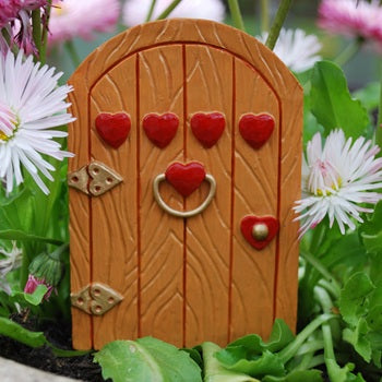Fairy Door with Red Love Hearts - 9cm Tall - Hand Painted