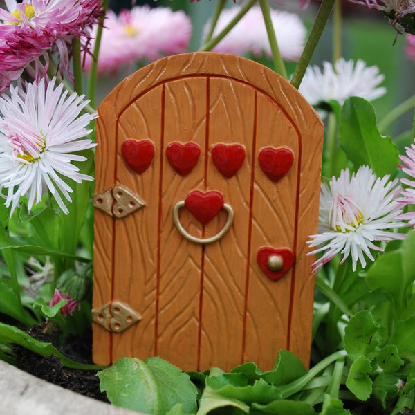 Fairy Door with Red Love Hearts - 9cm Tall - Hand Painted