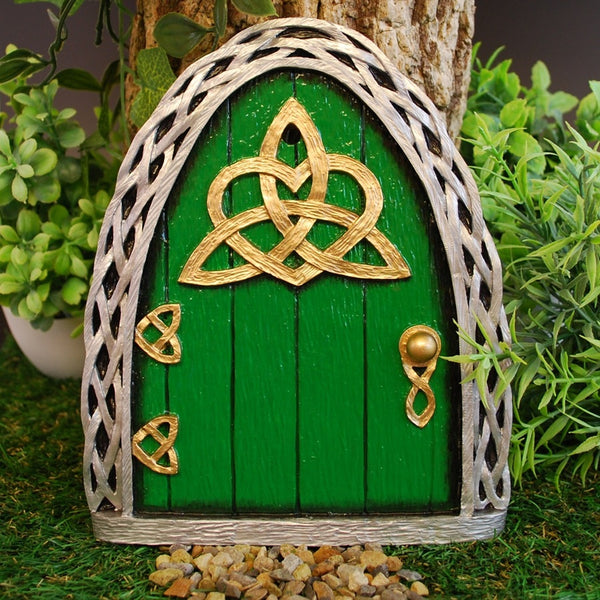 Large Green Celtic Fairy Door with Trinity Knot 7.5Inch High