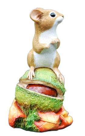 Mouse Figurine on Conker Shell -  Fine Detail - Handmade By Peakdale Sculptures England