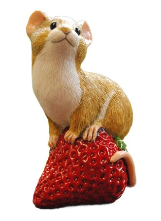Mouse on Strawberry Figurine Gift -Quality Handcrafted Statue - Made in England