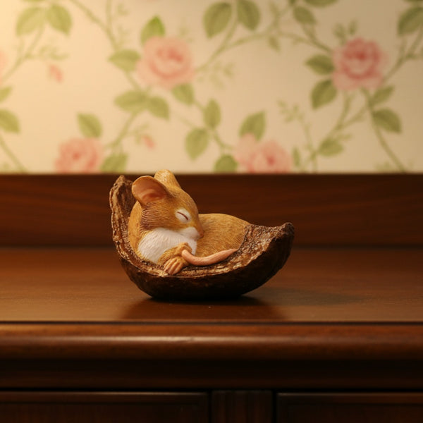 Mouse sleeping in Conker shell - Half Colour, Half Bronze