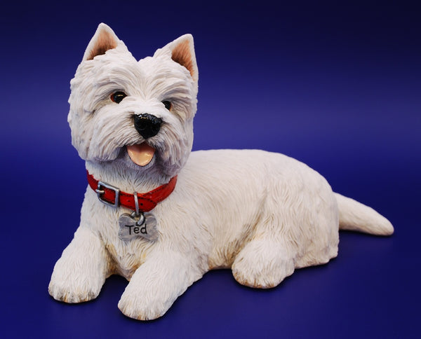 Personalised Westie Figurine Gift - Name Tag and Collar - Handmade and Painted - Personalised westie Gift