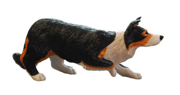 Tri-colour Border Collie Working Pose Statue