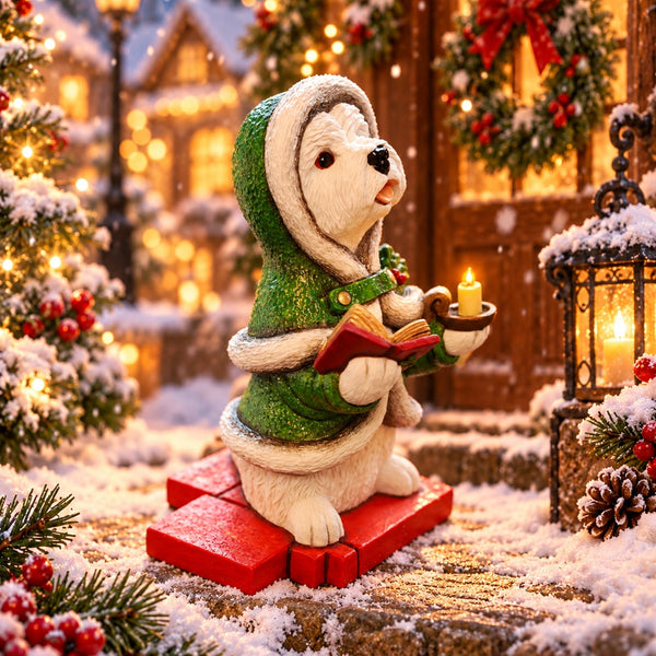 Westie Christmas Carol Singer 2025 Green 4 Inch High