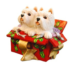 Pair of westies in Christmas Box