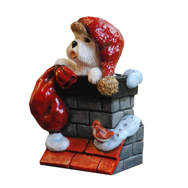 Christmas Santa Westie in Chimney Figurine, Size 4 inch high.