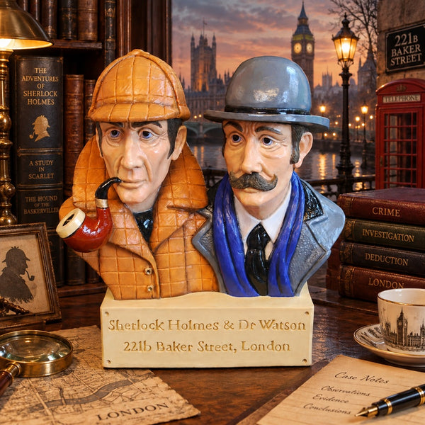 Sherlock Holmes & Dr Watson Figurine Bust - Hand Painted - Size 5in high