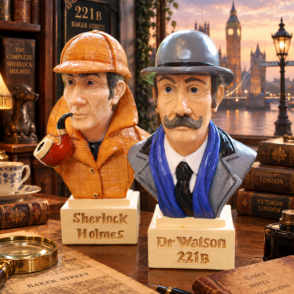 Sherlock Holmes & Dr Watson 221B Baker Street Busts - Size 5 3/4in high