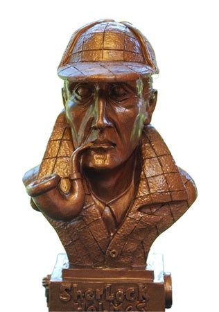 Sherlock Holmes Statue - Painted Bronze Figurine - With Embossed Violin and Magnifying Glass - Size 5 Inch high