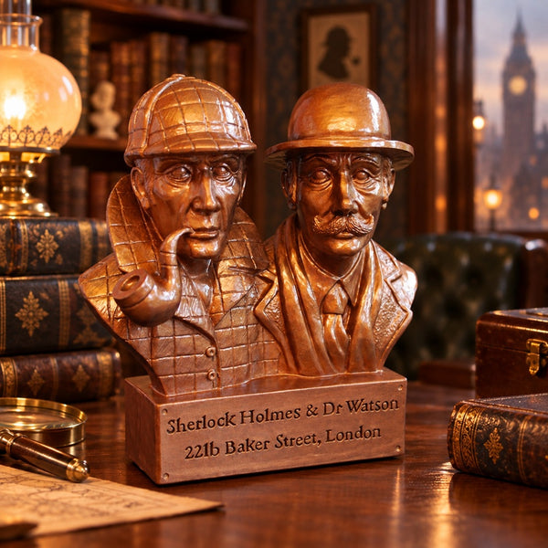 Sherlock Holmes & Dr Watson Bust Figurine | Handmade in England | Bronze Effect Resin Sculpture | Detective Gift