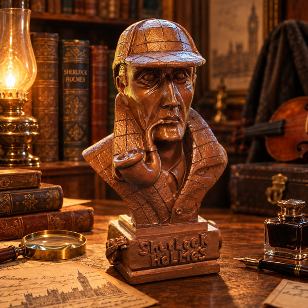 Sherlock Holmes Statue with Violin and Magnifying Glass