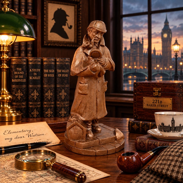 Sherlock Holmes Statue, 6.5 inch Tall, Hand Painted Bronze Finish