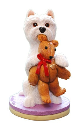Westie Figurine with Teddy Bear - Ready for Bedtime