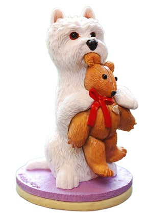 Westie Figurine with Teddy Bear - Ready for Bedtime