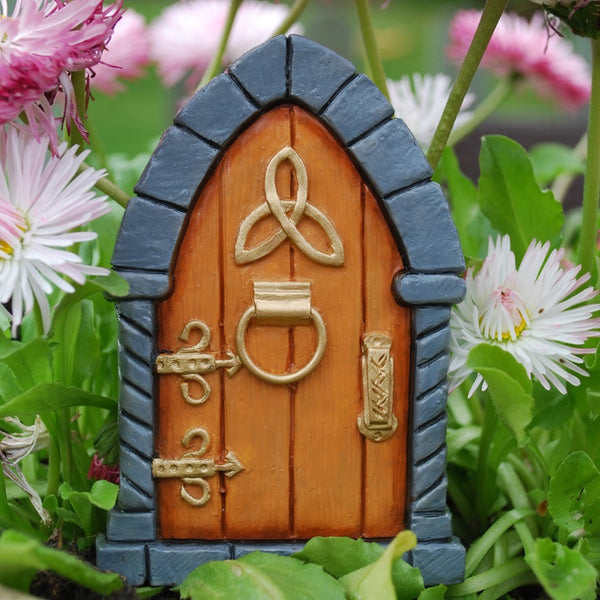 Celtic Fairy Door Painted Tan with Trinity Knot - Size 10cm high - In or Outdoors