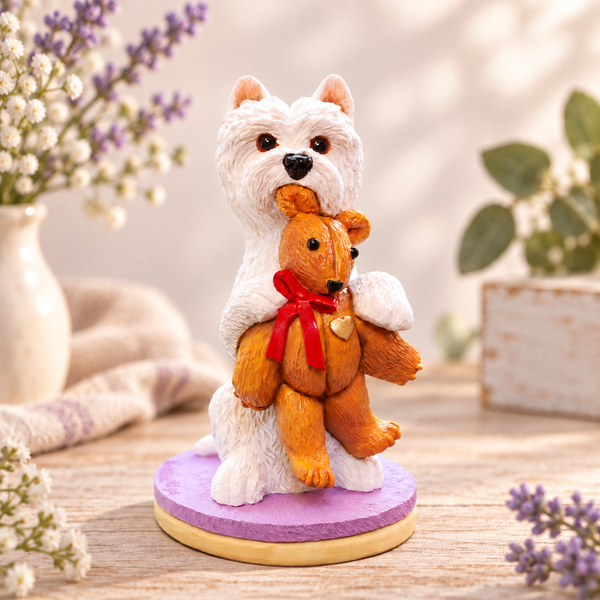 Bedtime Westie Figurine with Teddy Bear - Size 3 3/4 Inch high