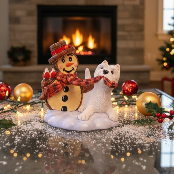 Westie & Snowman Figurine, Festive Seasonal Gift