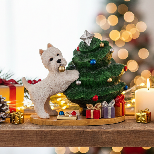 Christmas Westie Dressing the Tree