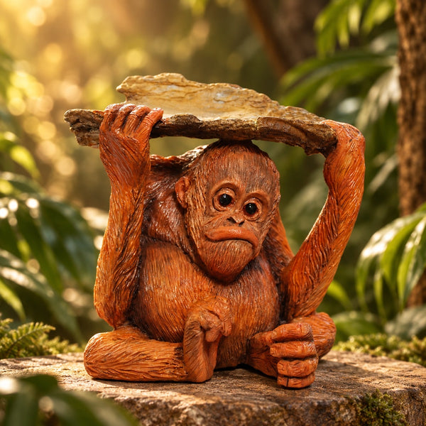 Handcrafted Baby Orangutan Figurine – Realistic Wildlife Animal Statue for Home Decor & Collectors