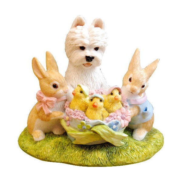 Easter Bunnies and Westie Pup Figurine Ornament