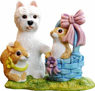Easter Westie Pup and Easter Rabbit in Basket