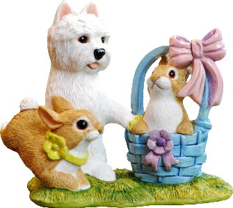 Easter Westie Pup and Easter Rabbit in Basket