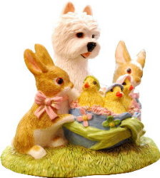 Easter Bunnies and Westie Pup Figurine Ornament