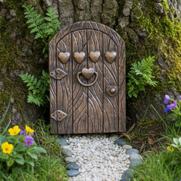 Four Hearts Fairy Door Bronze Finish