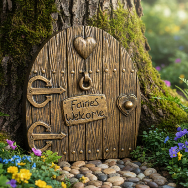 Fairy Door Large "Fairies Welcome" Golden Bronze Finish