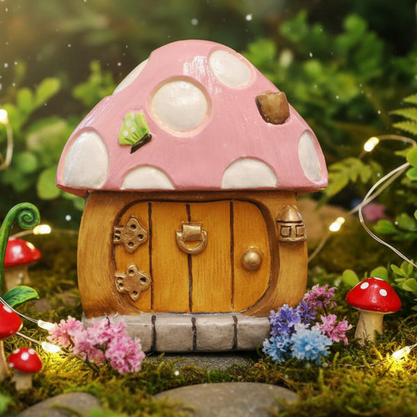 Mushroom Fairy Door Hand Painted Pink